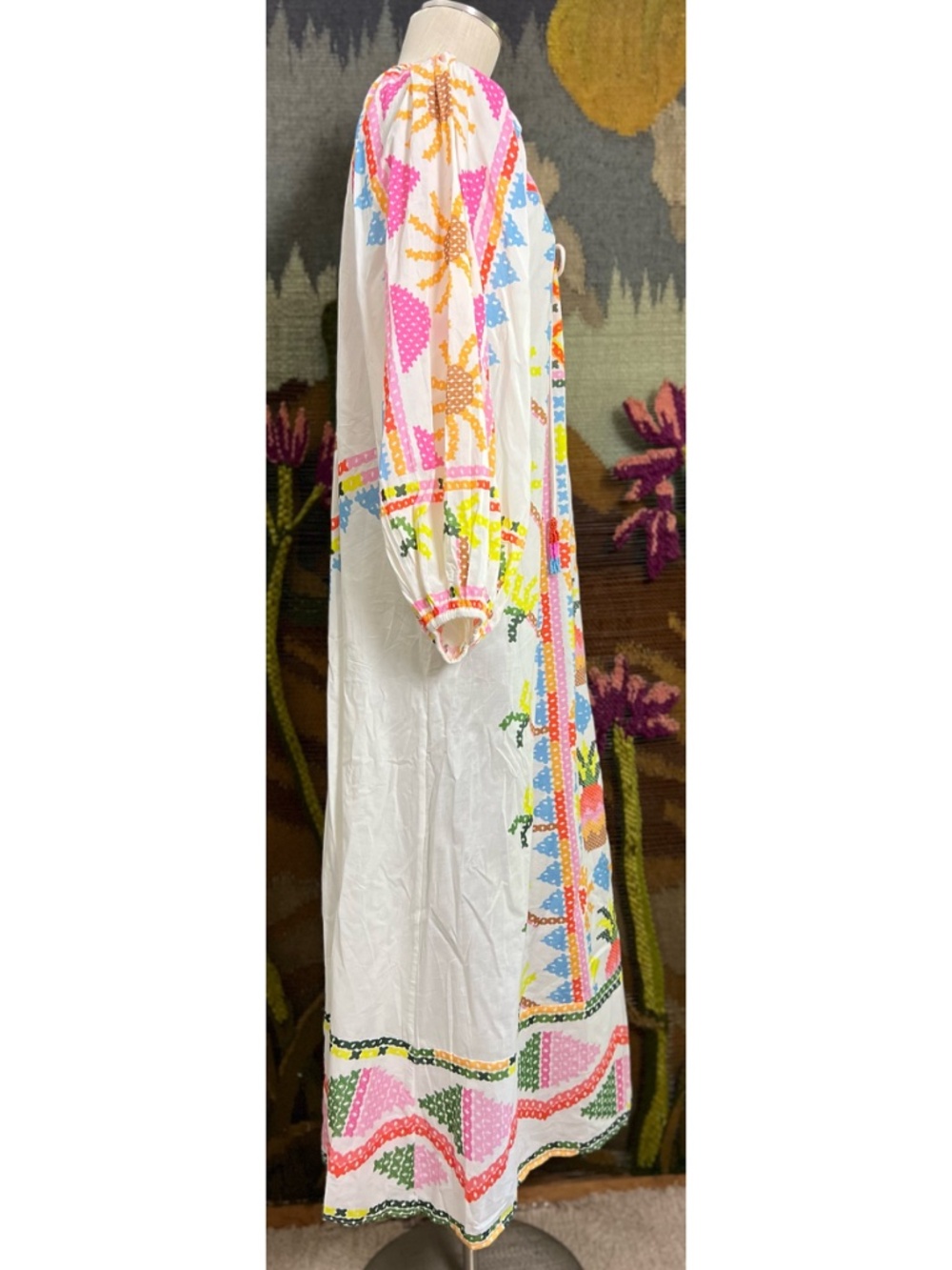 FARM Rio White Maxi Dress with Neon Pink, Yellow & Blue Embroidery - Picture 8 of 13
